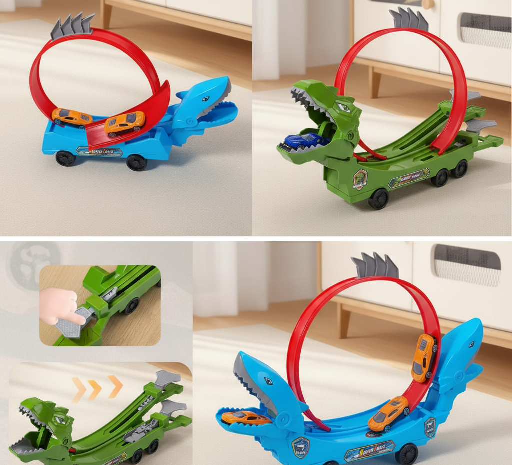 Dinosaurier Rennbahn-Set – Bauen, Rutschen & Rennen